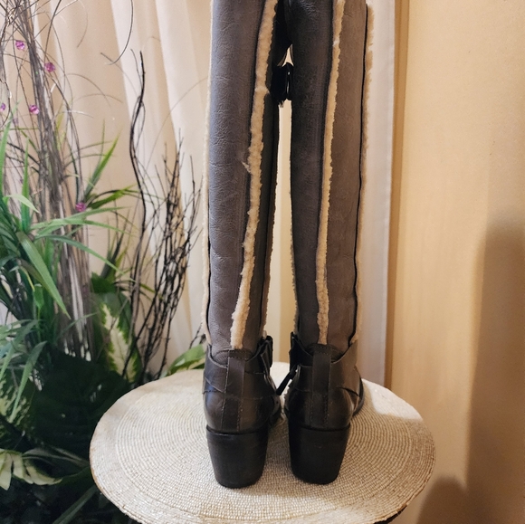 Bronx Womens Riding Boots Grey Buckle Round Toe Mid Calf Flat Zip  EUR 37 - Picture 2 of 7